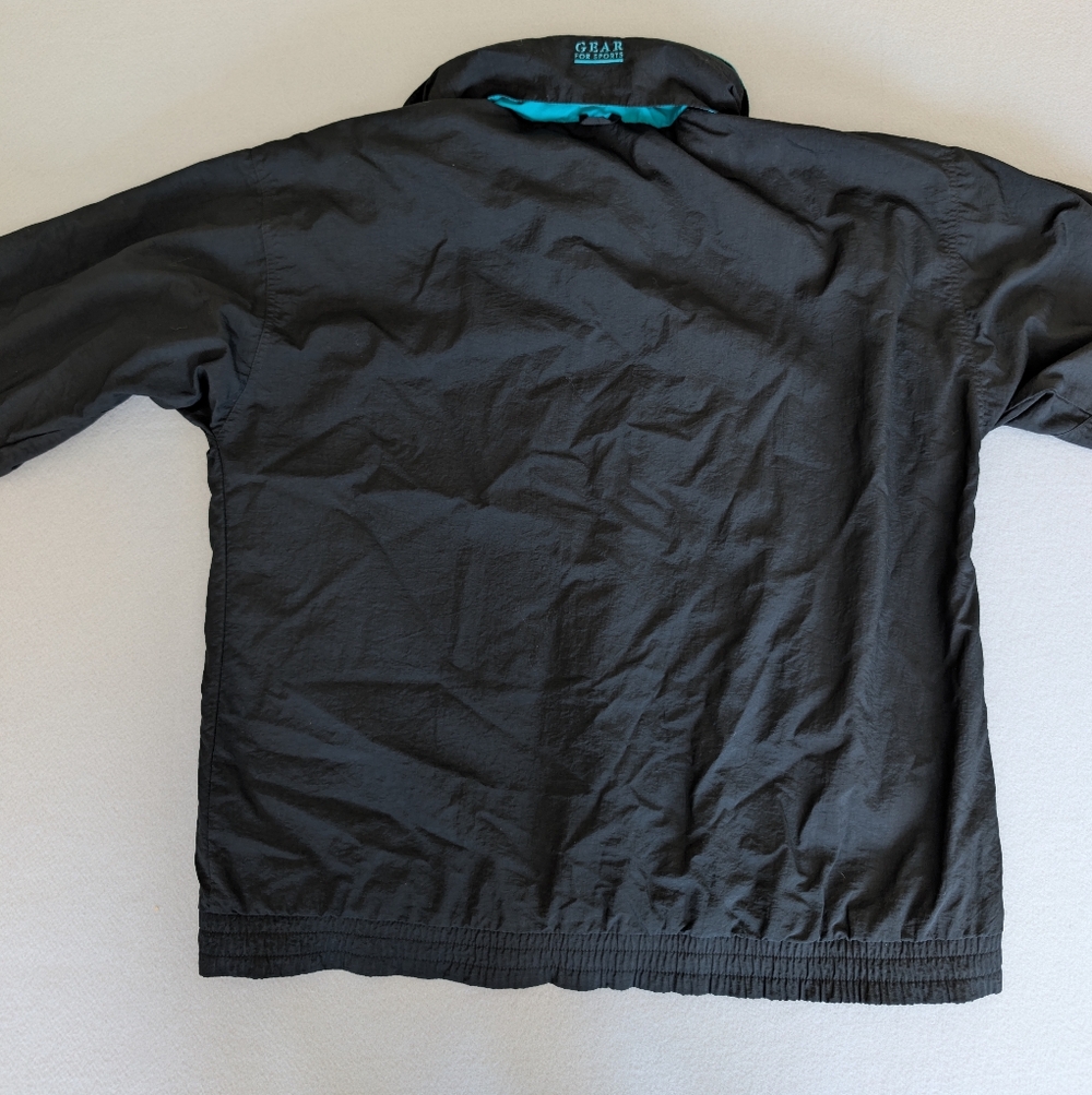 90s Monroe Maxi Muffler Racing Hooded Colorblock Windbreaker Jacket Black Teal L image 5